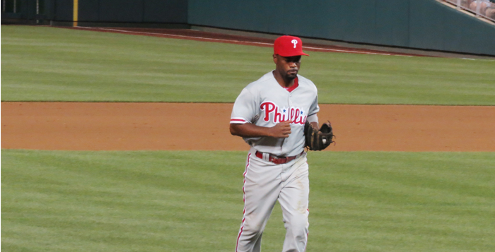 Courtesy of Flickr/Matthew Straubmuller Philadelphia Phillies shortstop Jimmy Rollins jogs back to the dugout. Rollins had a trying off-season, but hit a grand slam in his first regular season game.