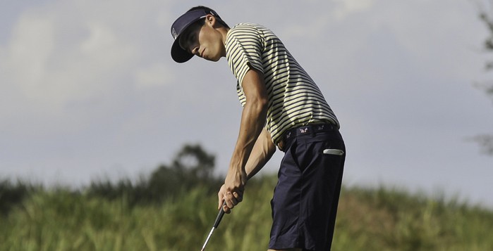 Senior Alex Wunderlich watches his shot head toward the hole. Wunderlich led the Eagles to a sixth-place finish out of 21 teams at the Chick-fil-A Collegiate Invitational on Monday and Tuesday. | Courtesy of Emory Athletics